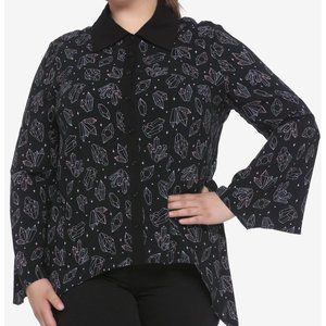 Pastel Crystal Shark Bite Girls Long-Sleeve Woven Button-Up Plus Size